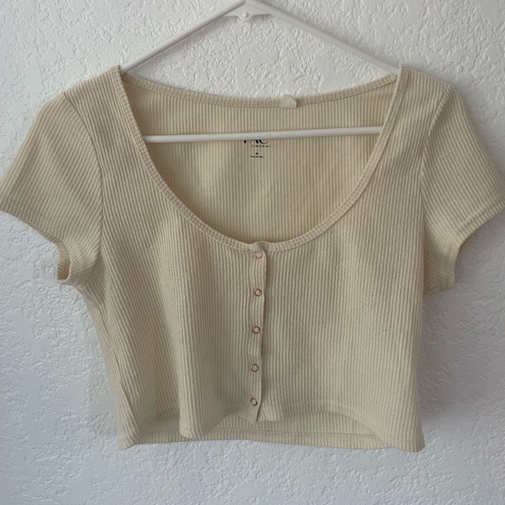 PacSun Cream Buttoned Crop Blouse